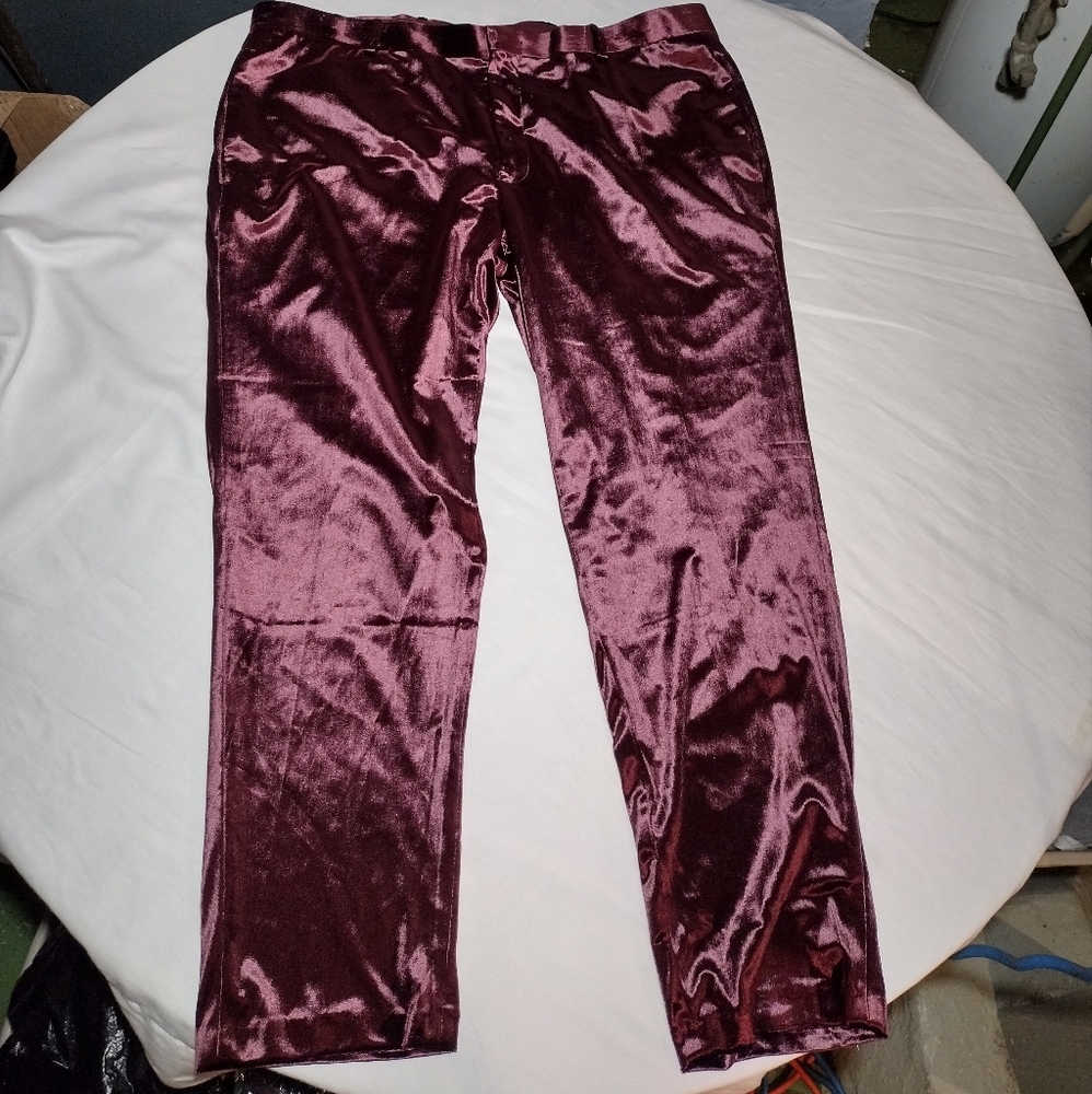 International Concepts Burgundy Velour Flat Front Tapered Leg Party Pants